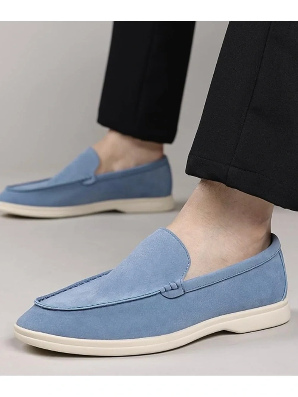 New! Men's Light Blue Slip-On Loafers — Casual Suede-Style Comfort (Size: 10.5)
